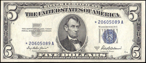 1953-A $5 Silver Certificate Star Note Fr. 1656* - Choice Very Fine+