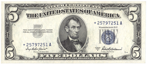 1953-A $5 Silver Certificate Star Note Fr. 1656* - Crisp Choice Uncirculated