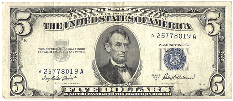 1953-A $5 Silver Certificate Star Note Fr. 1656* - Very Fine