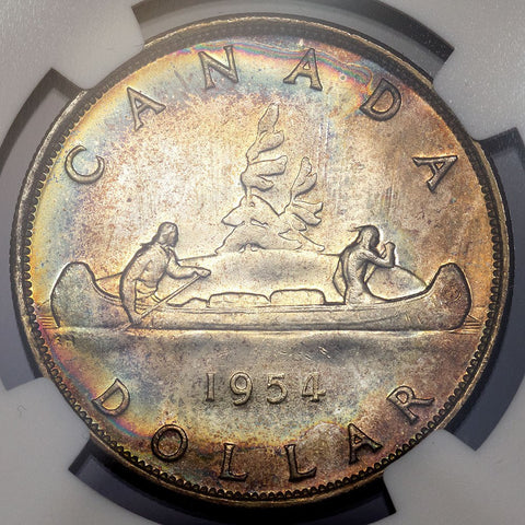 1954 Canada Elizabeth II Silver Dollar Key Date KM.54 - NGC MS 64 - Pretty Reverse Color