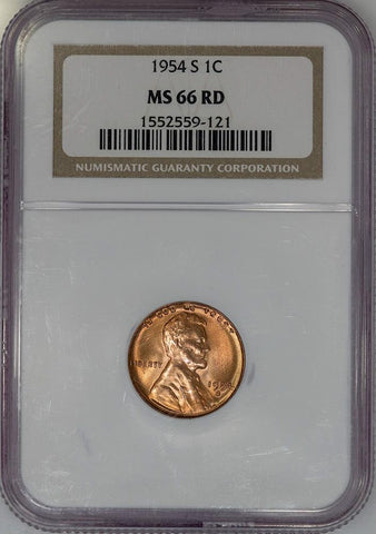 1954-S Lincoln Wheat Cent - NGC MS 66 RD - Gem Red