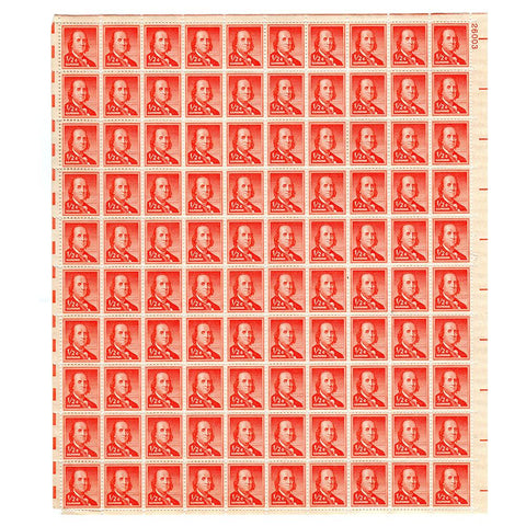 1955 1/2c Scott #1030 Benjamin Franklin Liberty Series Sheet (100) MNH