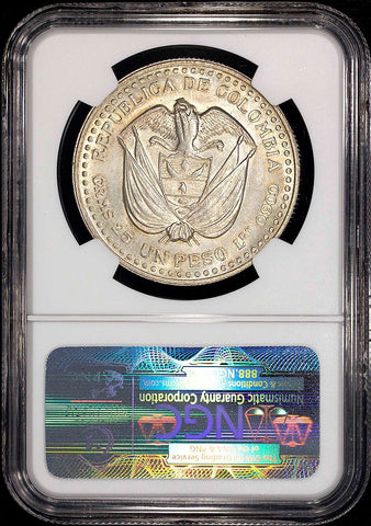 Colombia - 1956 Popayan Mint Anniversary Silver Peso - KM.216 - NGC MS 64 (Low Mintage/1 Yr Type)