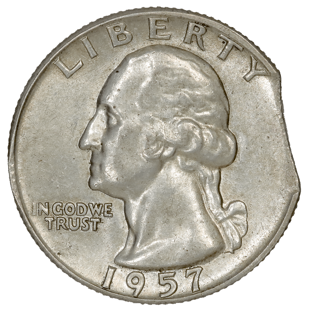 1957 Washington Quarter - Curved Clip Mint Error - Brilliant
