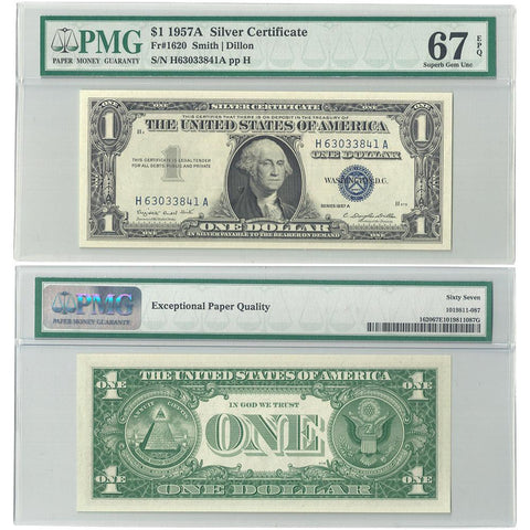 1957-A $1 Silver Certificate H-A Block Fr.1620 - PCGS Superb Gem New 67 PPQ