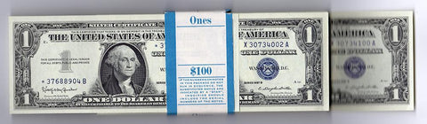 1957-B $1 Silver Certificates - Original B.E.P. Pack of 100 Consecutive Notes (1 Star)