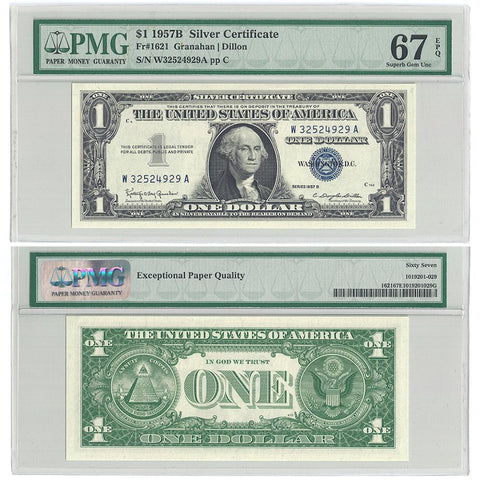 1957-B $1 Silver Certificate Fr.1621 - PMG 67 Gem Unc PPQ