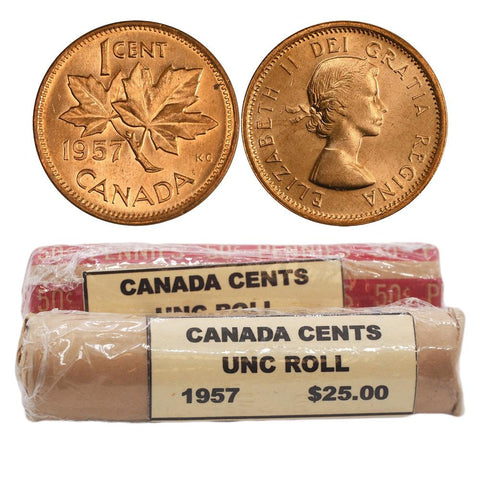 1957 Canadian Cent Uncirculated Rolls