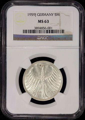 1959-J Germany Silver 5 Mark KM.112.1 - NGC MS 63