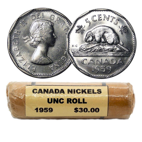1959 Canada  Nickels Uncirculated Roll