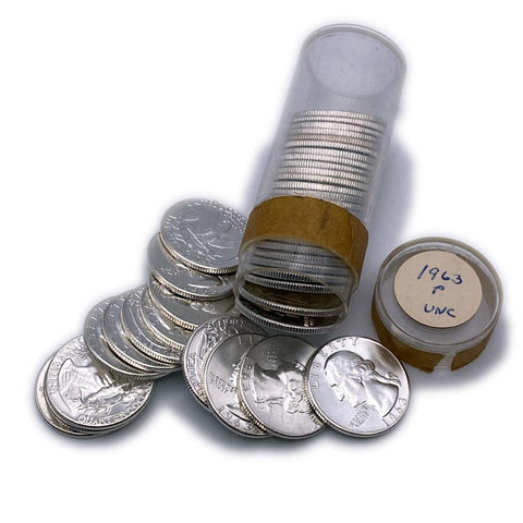 Roll of 40 1963 Washington Quarters (90% Silver) - Crisp Original Roll