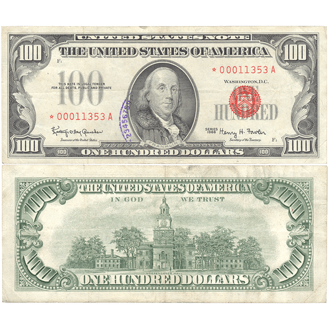 1966 $100 "Red Seal" Legal Tender Star Note FR. 1550* ~ Crisp Very Fine (Teller Stamp)
