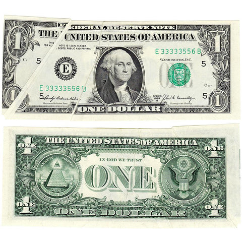 1969-B $1 Federal Reserve Note Fr. 1904-E - Gutter Folds Error & 5 Digit Match - AU