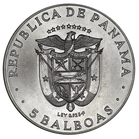 1970 Panama Silver 5 Balboas KM.28 - Gem Brilliant Uncircualted