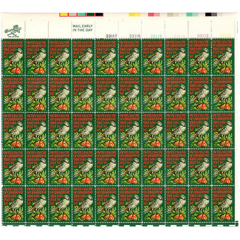 1971 8c Scott #1445 Partridge in a Pear Tree Christmas Sheet (50) MNH