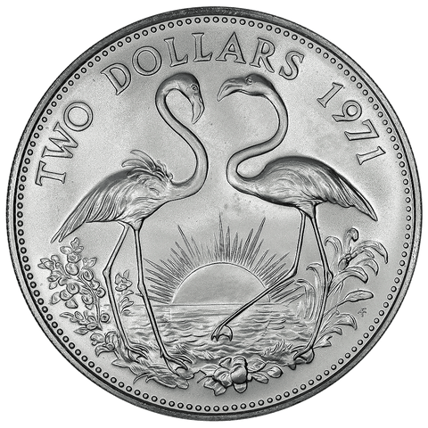 1971 Bahamas Sterling Silver $2 Flamingos KM.23 - Gem Brilliant Uncirculated