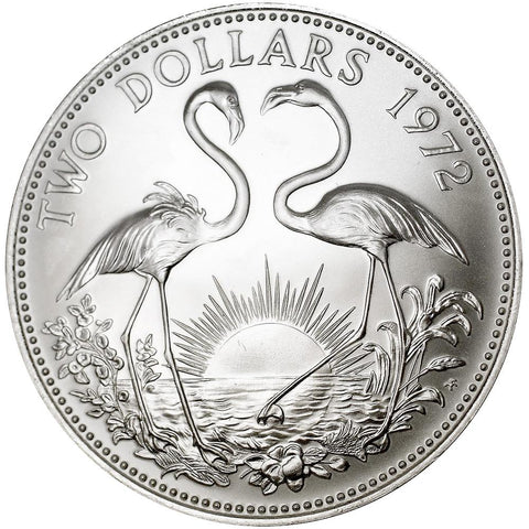 1972 Bahamas Sterling Silver $2 Flamingos KM.23 - Gem Brilliant Uncirculated