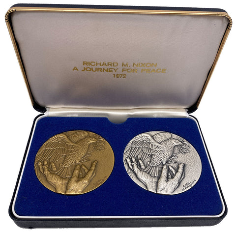 1972 Nixon Journey For Peace Silver (5.3 toz) & Bronze Medal Set - Gem