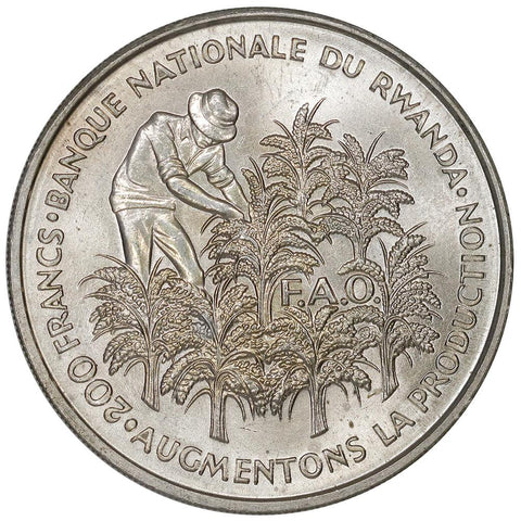 1972 Rwanda Silver 200 Francs KM.11 - Brilliant Uncirculated