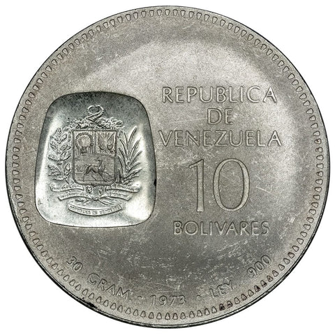 1973 Venezuela Silver 10 Bolivares KM. 45 - Brilliant Uncirculated