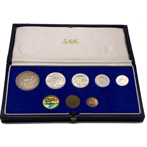 1973 South Africa 8-Coin Proof Set (Silver Rand, 50¢, 20¢, 10¢, 5¢, 2¢, 1¢, 1/2¢) - Gem Proof in Box