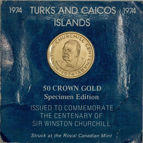 1974 Turks & Caicos Islands Churchill Gold 50 Crown KM. 3 - Gem Uncirculated