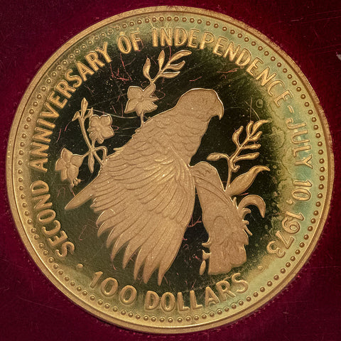 Proof 1975 Bahamas $100 2nd Anniversary of Independence Gold - Gem Proof - Mintage: 3,145