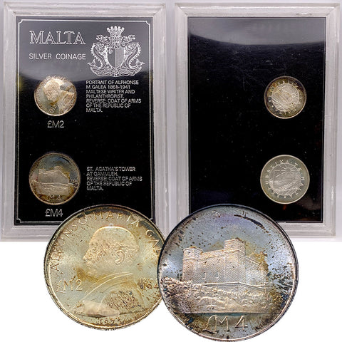 1975 Malta 2-Coin Silver Mint Set 2£ & 4£ KM.31 & KM.33 - Gem in OGP