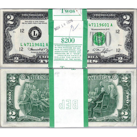 1976 San Francisco Federal Reserve $2 Notes - BEP Pack of 100 - Uncirculated