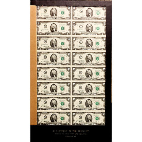 16-Subject Sheet of 1976 $2 Federal Reserve of Boston Star Notes, Fr. 1935-A* - Gem In OGP