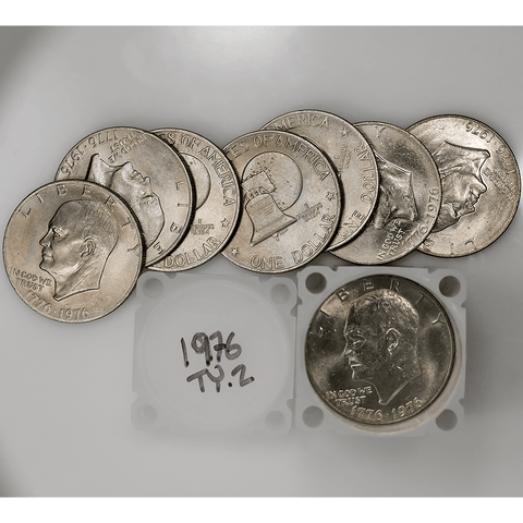 20-Coin Rolls of 1976 Type-2 Eisenhower Dollars - Crisp PQ Brilliant Uncirculated