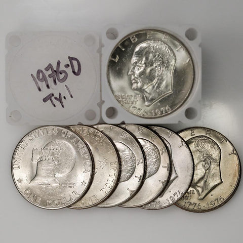 20-Coin Rolls of 1976-D Type-1 Eisenhower Dollars - Crisp PQ Brilliant Uncirculated
