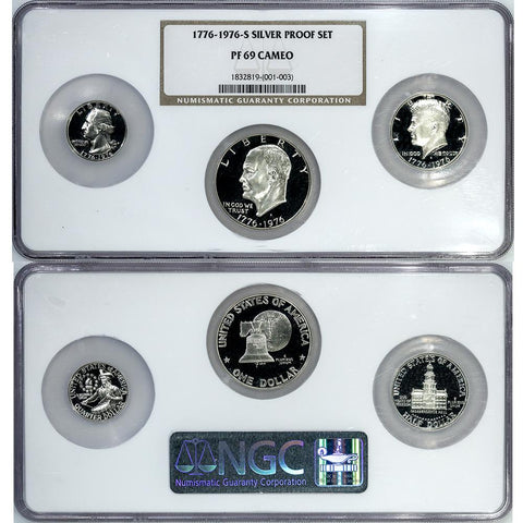 1976-S Silver Bicentennial Set - Quarter, Half & Dollar - NGC PF 69 CAM