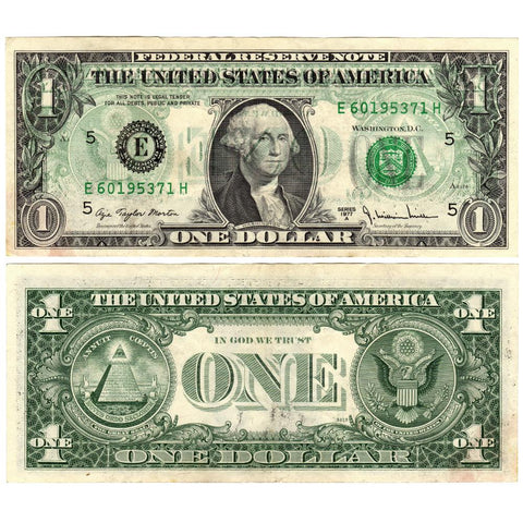 1977-A $1 Federal Reserve Note Fr.1910E - Partial Back to Face Offset - Extremely Fine