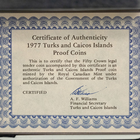 1977 Turks & Caicos Jubilee Gold 50 Crown - Gem Proof w/ Box & CoA - Mintage: 2,903