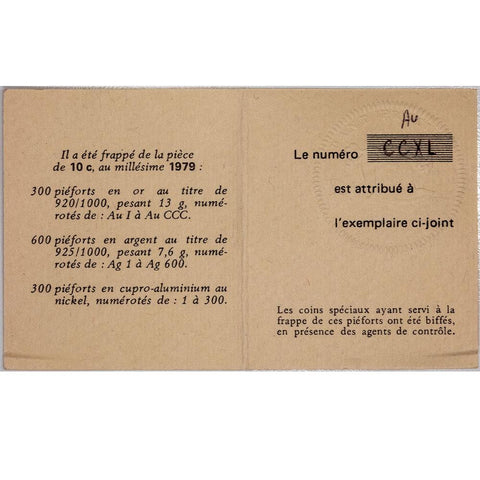 Proof 1979 France Gold 10 Centimes - Gem Proof in OGP - #240/300
