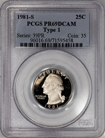 1981-S Type-1 Proof Washington Silver Quarter - PCGS PR 69 DCAM