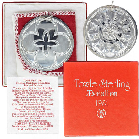 1981 Towle Silversmiths "Eleventh Day of Christmas" Sterling Ornament