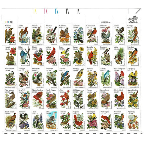 1982 20c Scott #1953-2002 State Birds and Flowers Sheet (50) - MNH