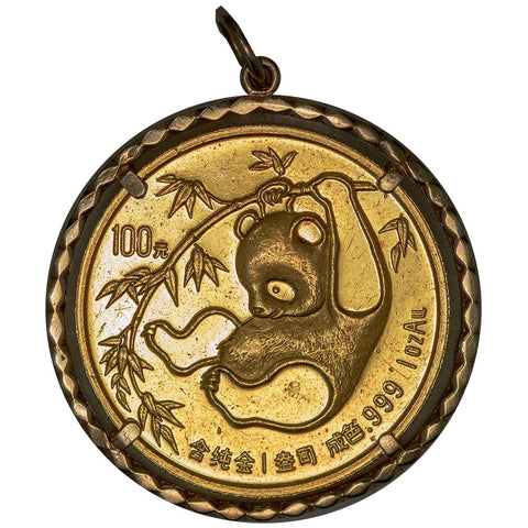 1985 100 Yuan 1 oz .999 Gold Panda KM.135 in 14k Gold Bezel - AU Details