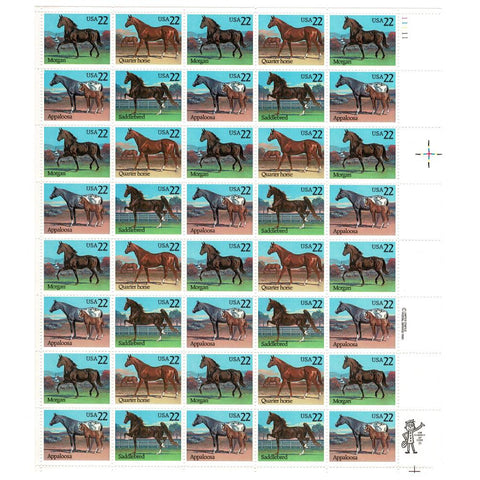 1985 22c Scott #2155-2158 Horses Sheet (40) - MNH