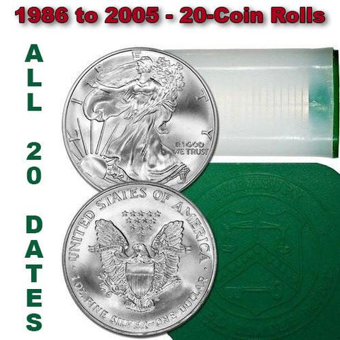 1986-2005 American Silver Eagle Roll - All 20 Dates - All Coins Gem Uncirculated
