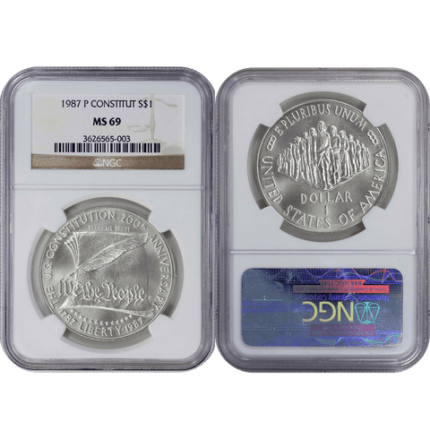 1987-P Constitution Commemorative Silver Dollar - NGC MS 69