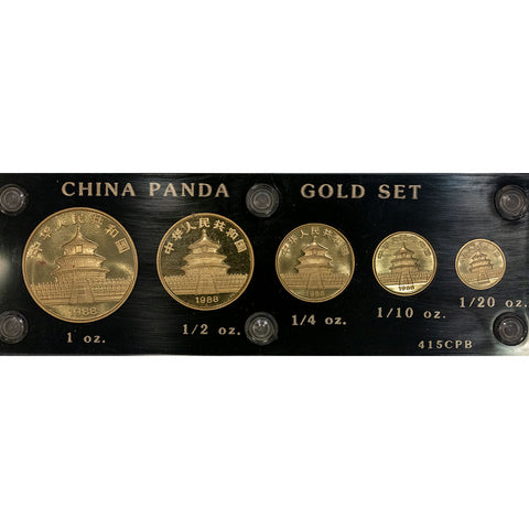 5-Coin 1988 Gold Panda Set 100Y, 50Y, 25Y, 10Y, 5Y - Gem Uncirculated