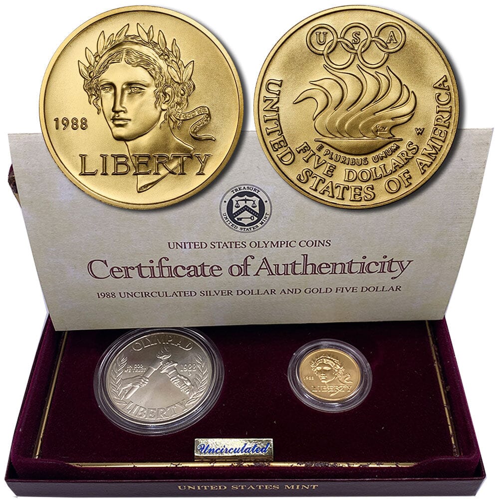 1988 Seoul Olympics Commemorative Gold $5 & Silver $1 - Gem Unc in Box