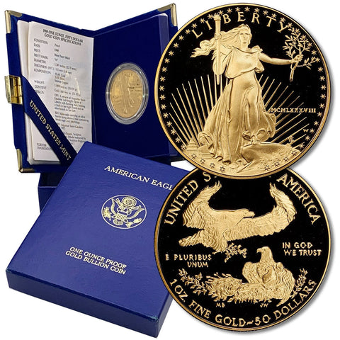 1988-W $50 Proof Gold American Eagles in OGP w/COA (1 Toz Net Pure Gold)
