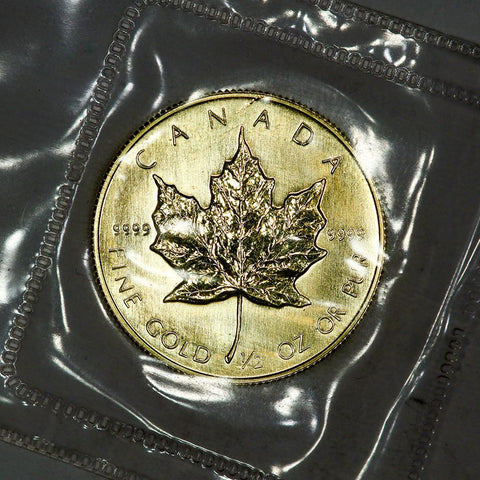 1989 1/2 oz .9999 Gold Canadian Maple Lead - Gem in Mint Plastic
