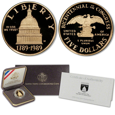 1989-W Gold $5 Congress Commemorative - Gem Proof in OGP w/ COA