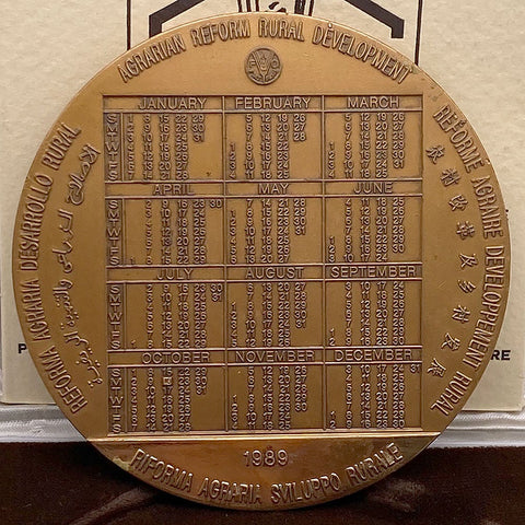 (1989) Food Security Assistance Scheme (FAO) Bronze Calendar Medal 80mm in OGP w/ COA