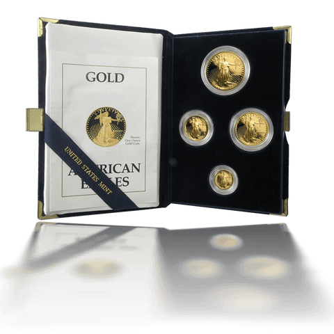 1989 4-Coin Proof Gold American Eagle Set in Box with COA (1.85 AGW)